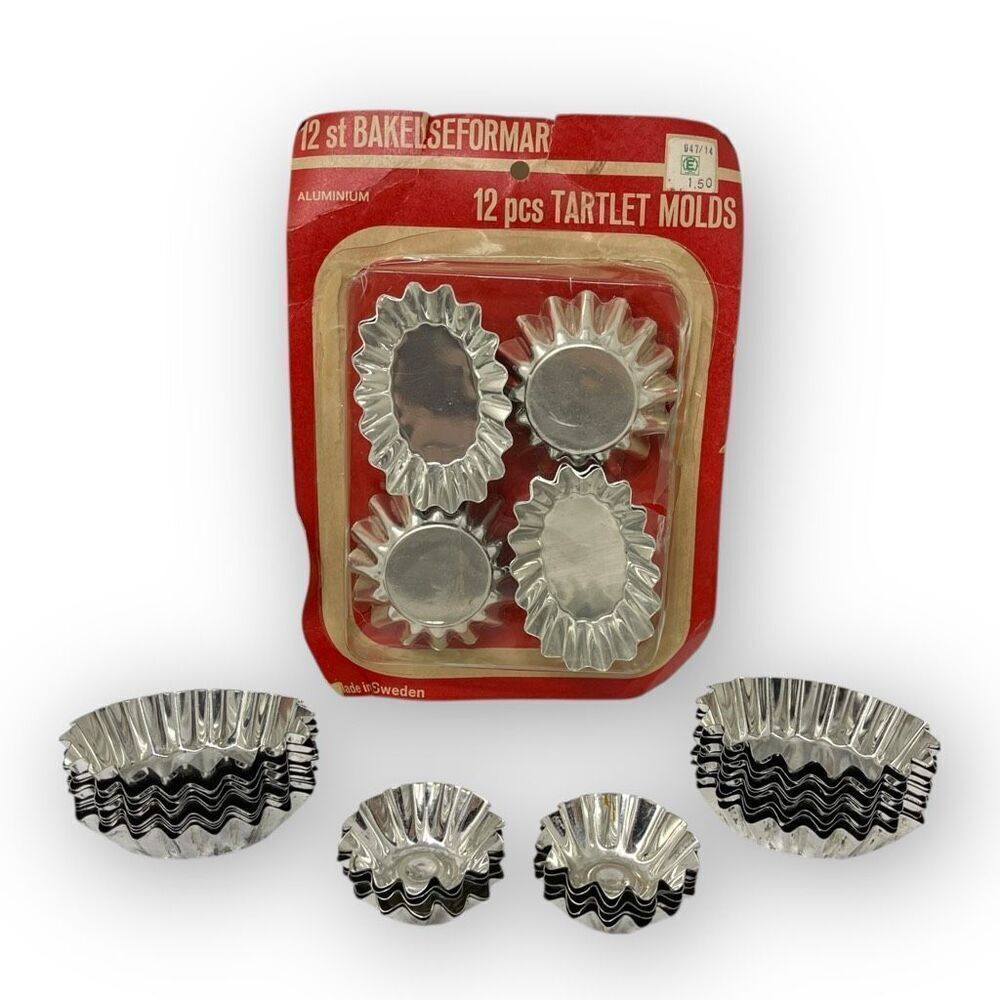 Vintage Sweden Ribbed Fluted Mini Aluminum Tartlet Mold Lot of 42 Various Shapes